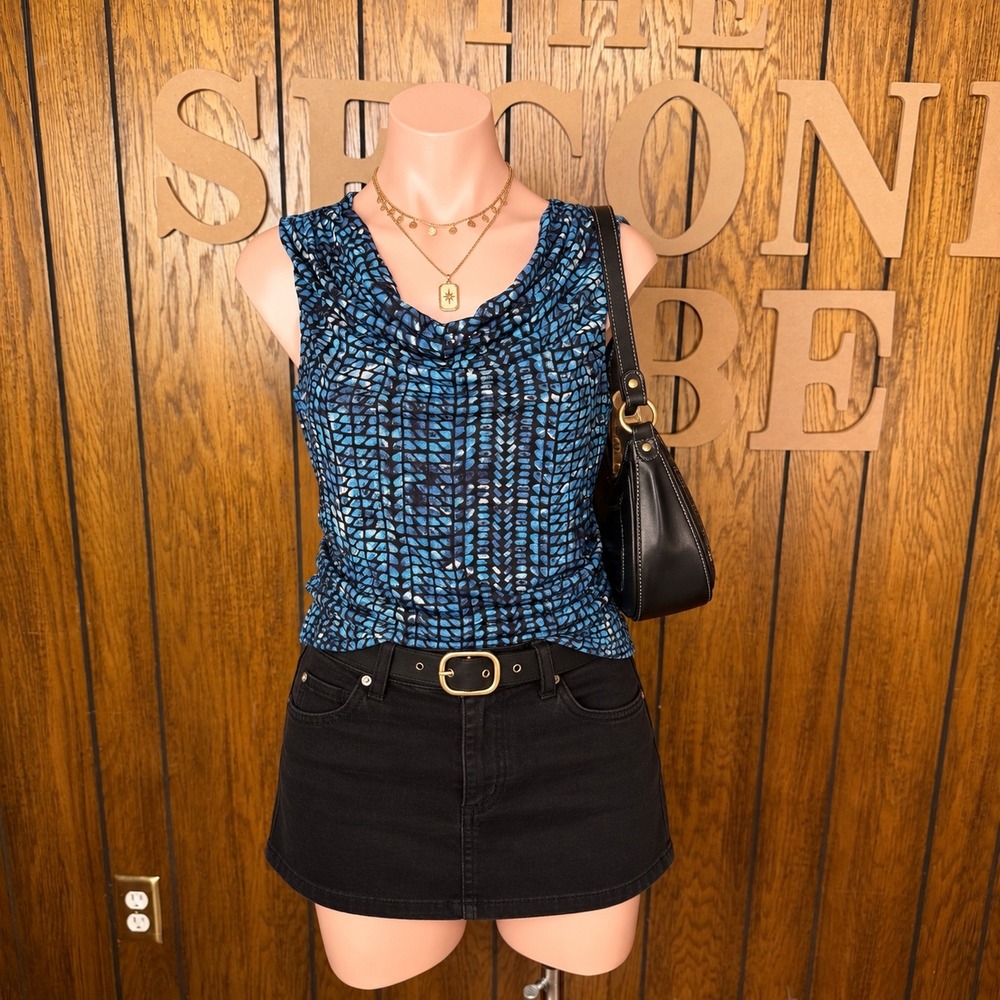 Blue Y2K Cowl Neck Tank Top Cable & Gauge Women M Indie Sleaze Goiung Out Top